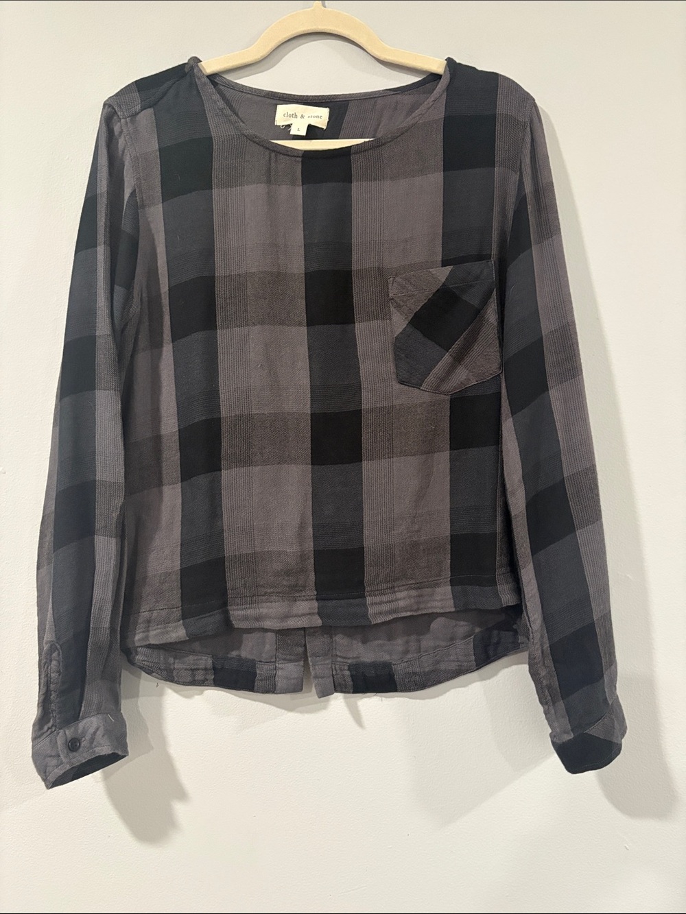 CLOTH & STONE BLACK & GREY LONG SLEEVE LACE UP BACK TOP SIZE/L